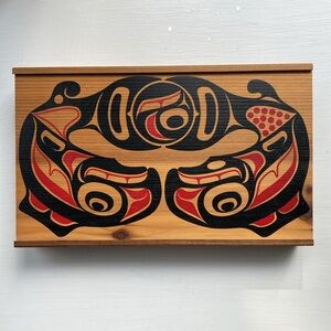 Vtg Wooden Box with Fish Design